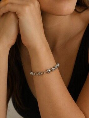 Silver Tone Metal Floral Bead Bracelet - Silver
